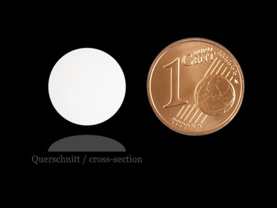 matte runde Cabochones 12mm, Weiss, Bild 2 mit Größenvergleich