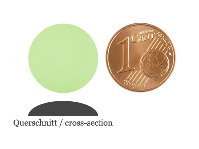 matte runde Cabochones 16mm, Chrysolite, Bild 2 mit Größenvergleich