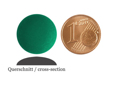 matte runde Cabochones 16mm, Emerald, Bild 2 mit Größenvergleich