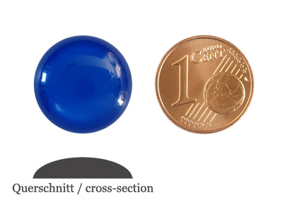 glänzende runde Cabochones 16mm, Majestic-Blue, Bild 2 mit Größenvergleich