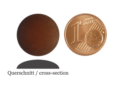 matte runde Cabochones 16mm, Mocca, Bild 2 mit Größenvergleich