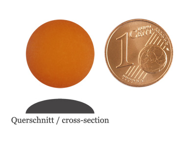 matte runde Cabochones 16mm, Rostorange, Bild 2 mit Größenvergleich