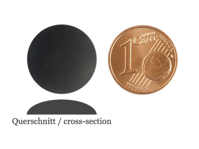 matte runde Cabochones 16mm, Schwarz, Bild 2 mit Größenvergleich