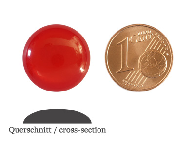 glänzende runde Cabochones 16mm, Tango-Red, Bild 2 mit Größenvergleich