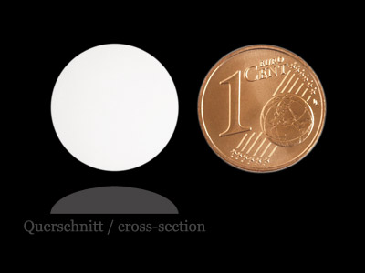 matte runde Cabochones 16mm, Weiss, Bild 2 mit Größenvergleich
