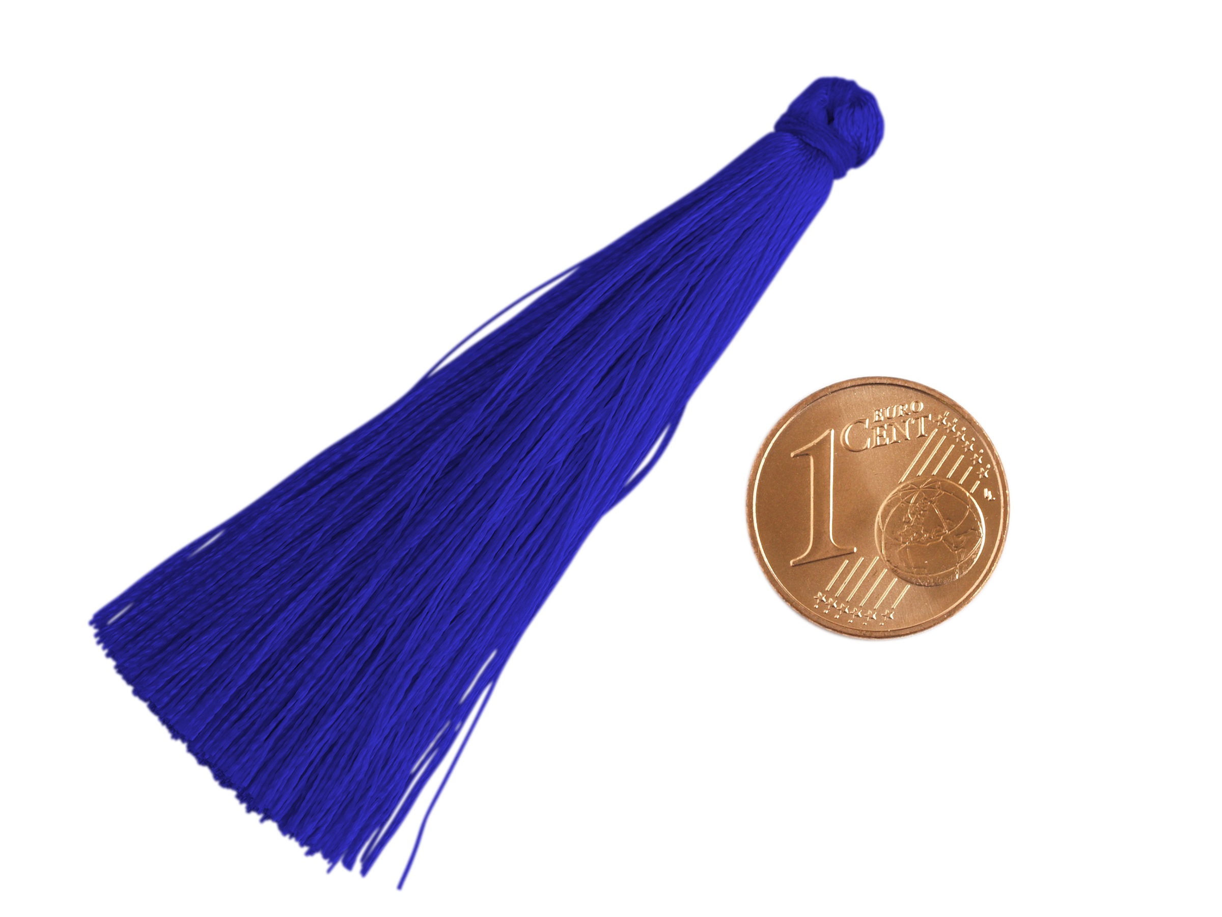 dunkelblaue Quaste 6,5cm - Größenvergleich