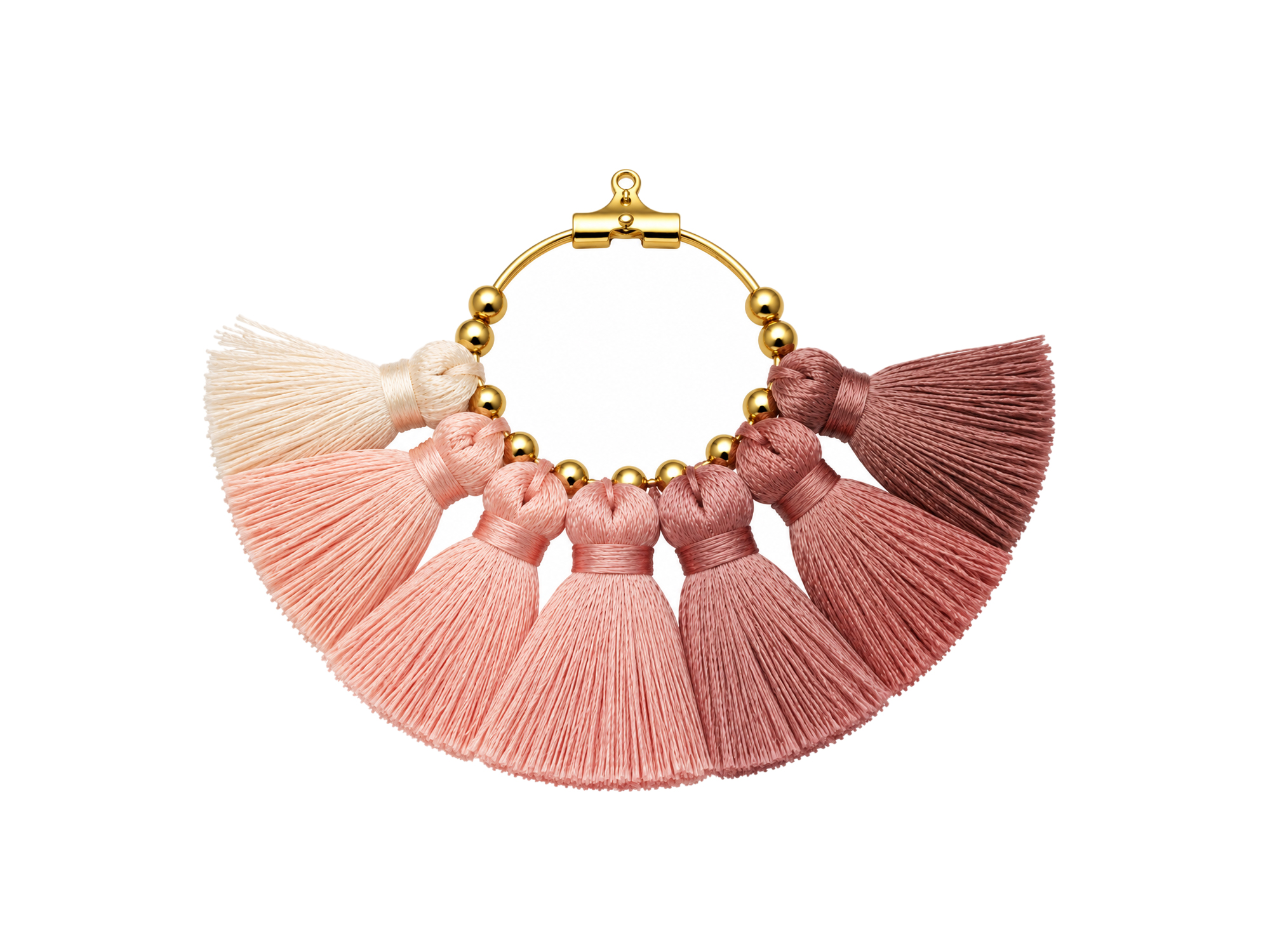 Ring mit 7 Quasten in rosa Farbtönen