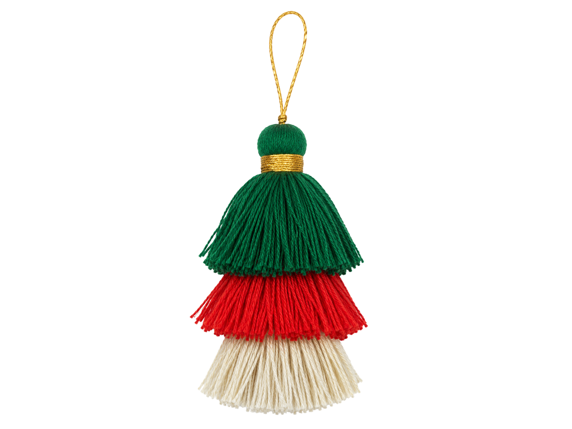 große weihnachtliche Quaste in den Farben Grün, Rot und Beig