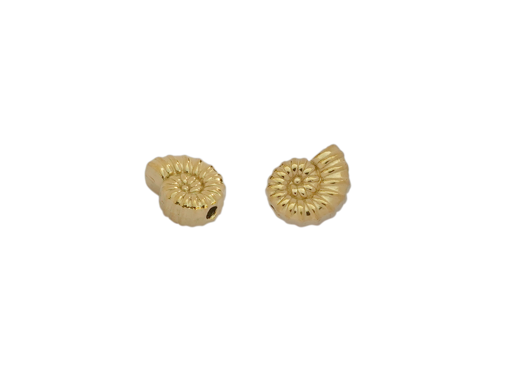 goldene Metallperle in Form einer fossilen Schnecke zum Schm