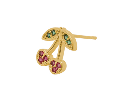 goldene Ohrstecker Kirschen mit Glitzersteinen