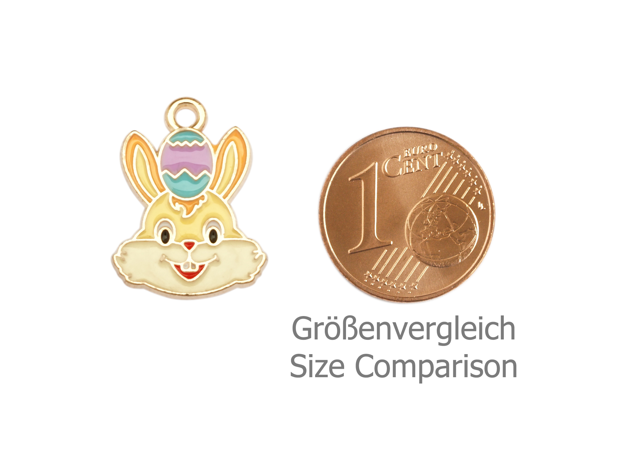 Schmuckanhänger - Osterhase mit einem Osterei - Größenvergle