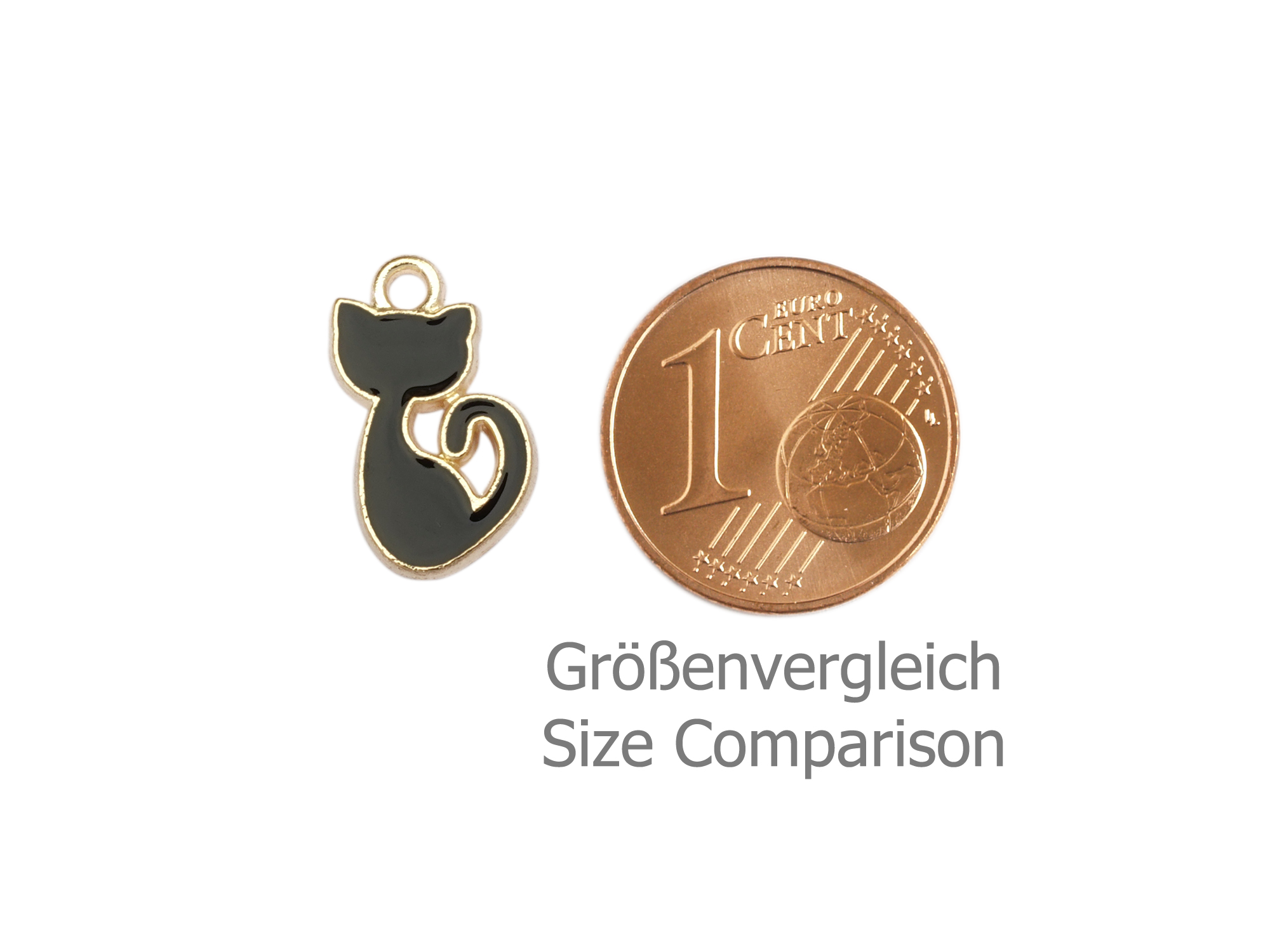 Schmuckanhänger - kleine schwarze Katze - Größenvergleich
