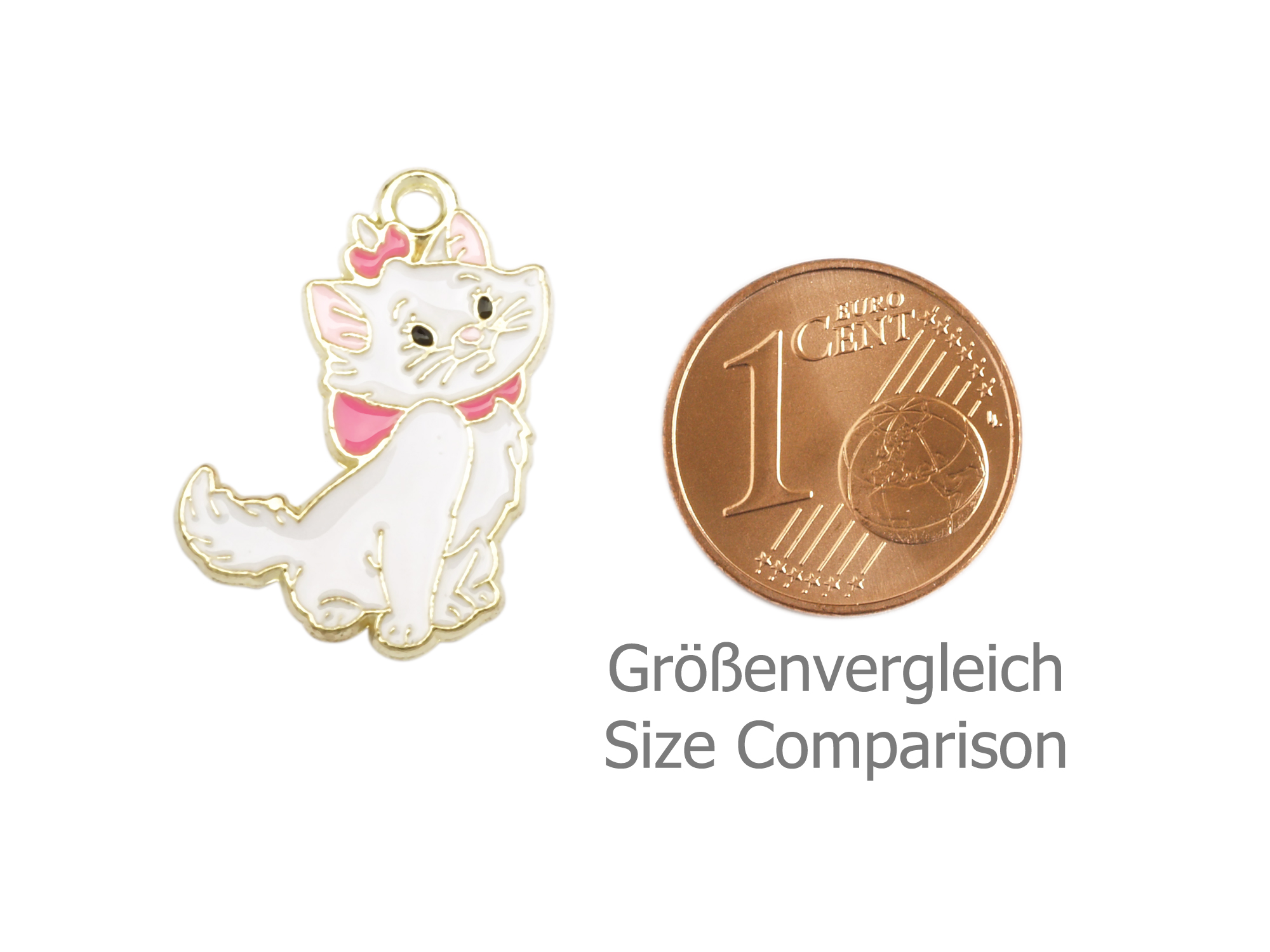Schmuckanhänger - weiße Katze - Größenvergleich