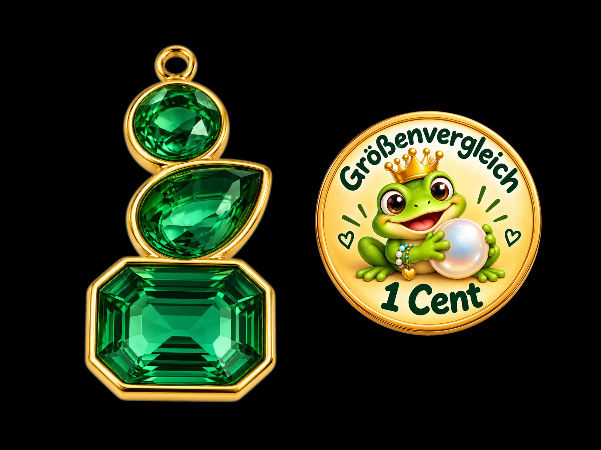 Schmuckanhänger mit drei Glitzersteinen - Größenvergleich