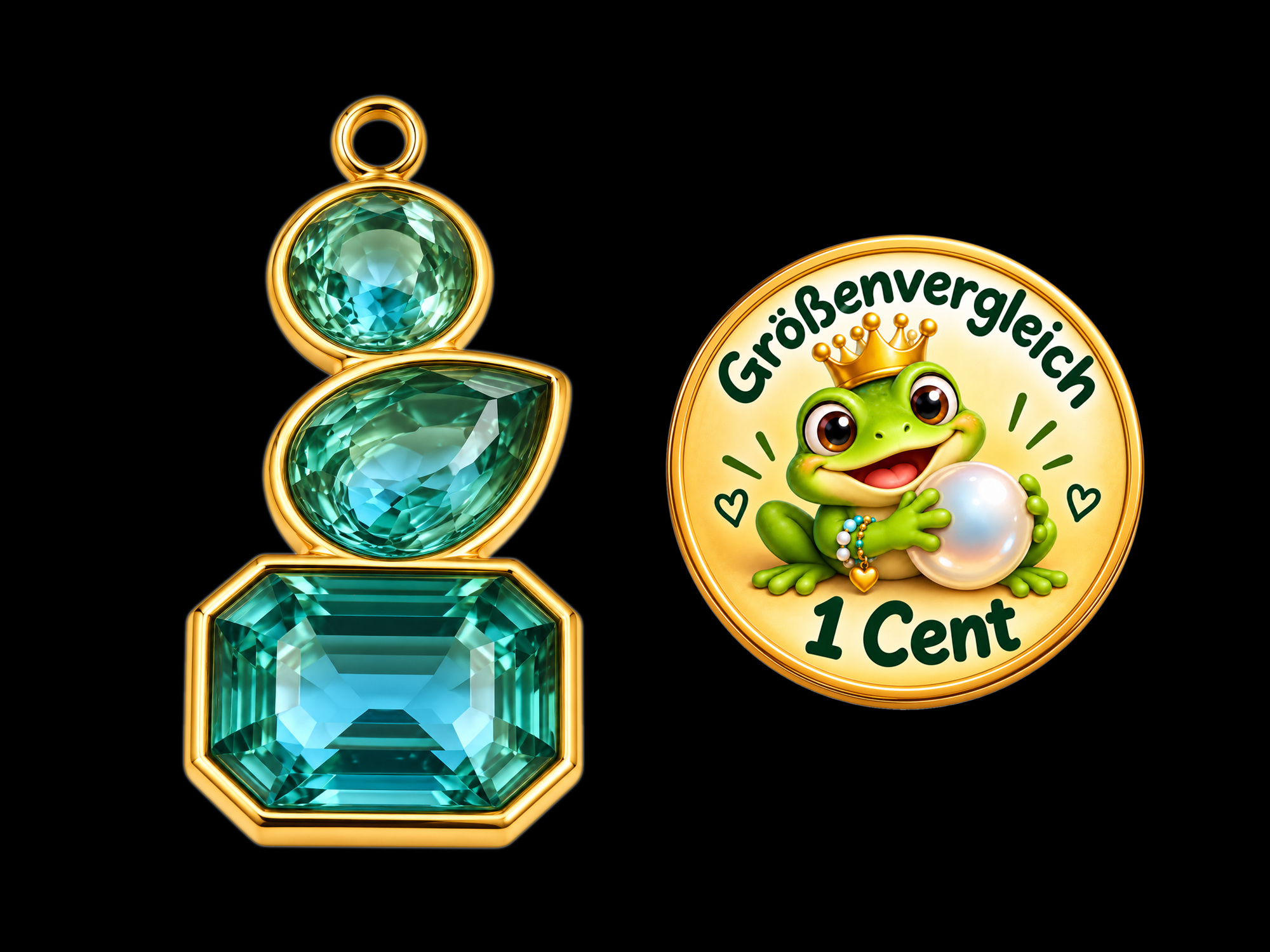 Schmuckanhänger mit drei Glitzersteinen - Größenvergleich