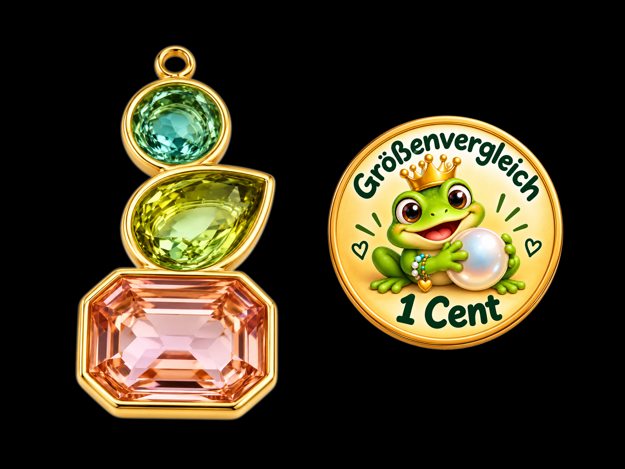 Schmuckanhänger mit drei Glitzersteinen - Größenvergleich