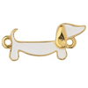 Dackel Hund Connector ~24x11mm, Zinklegierung, gold & weiß