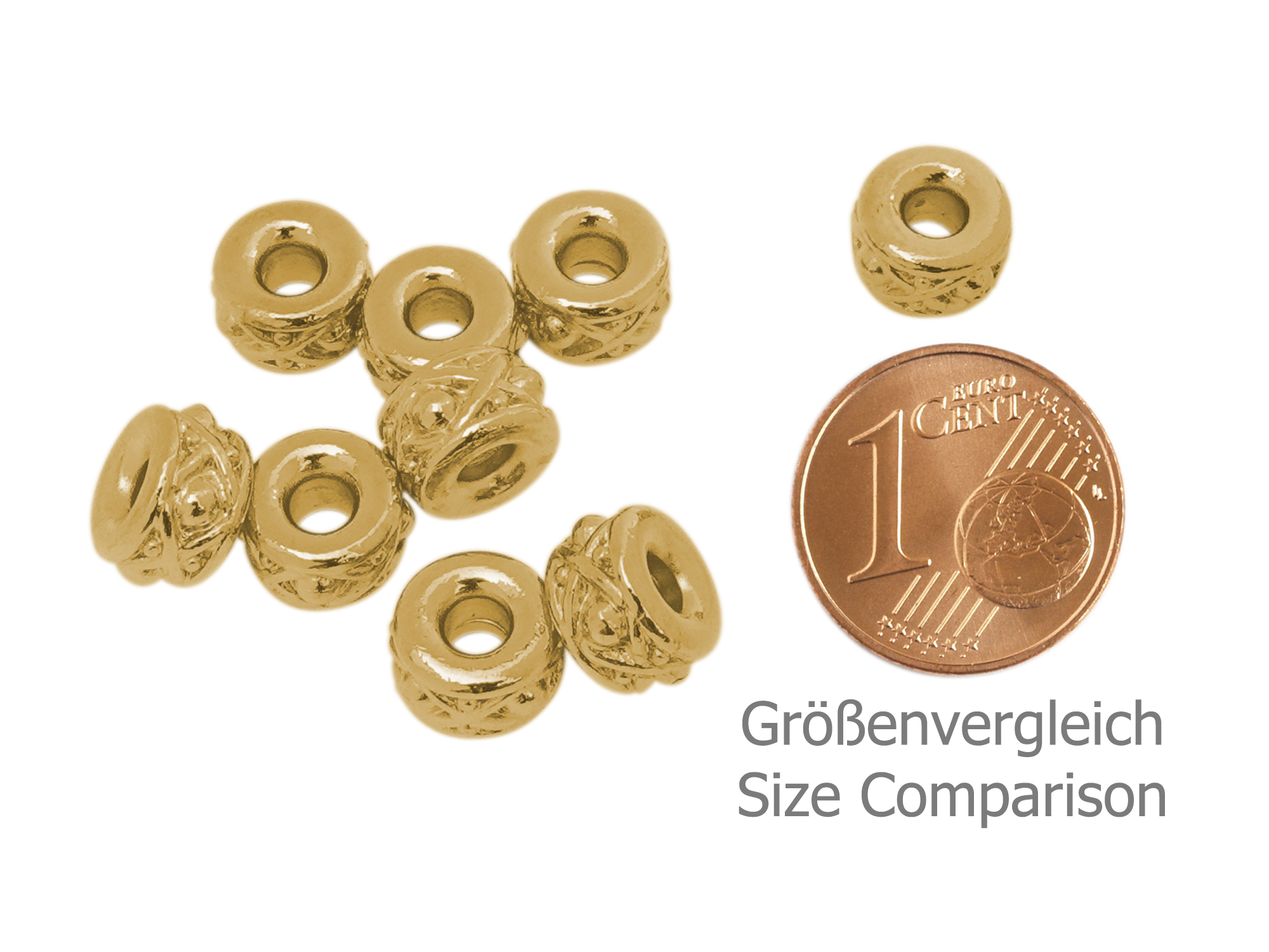 goldene Großlochperle aus Metall mit einem Loch von 2,7mm - 