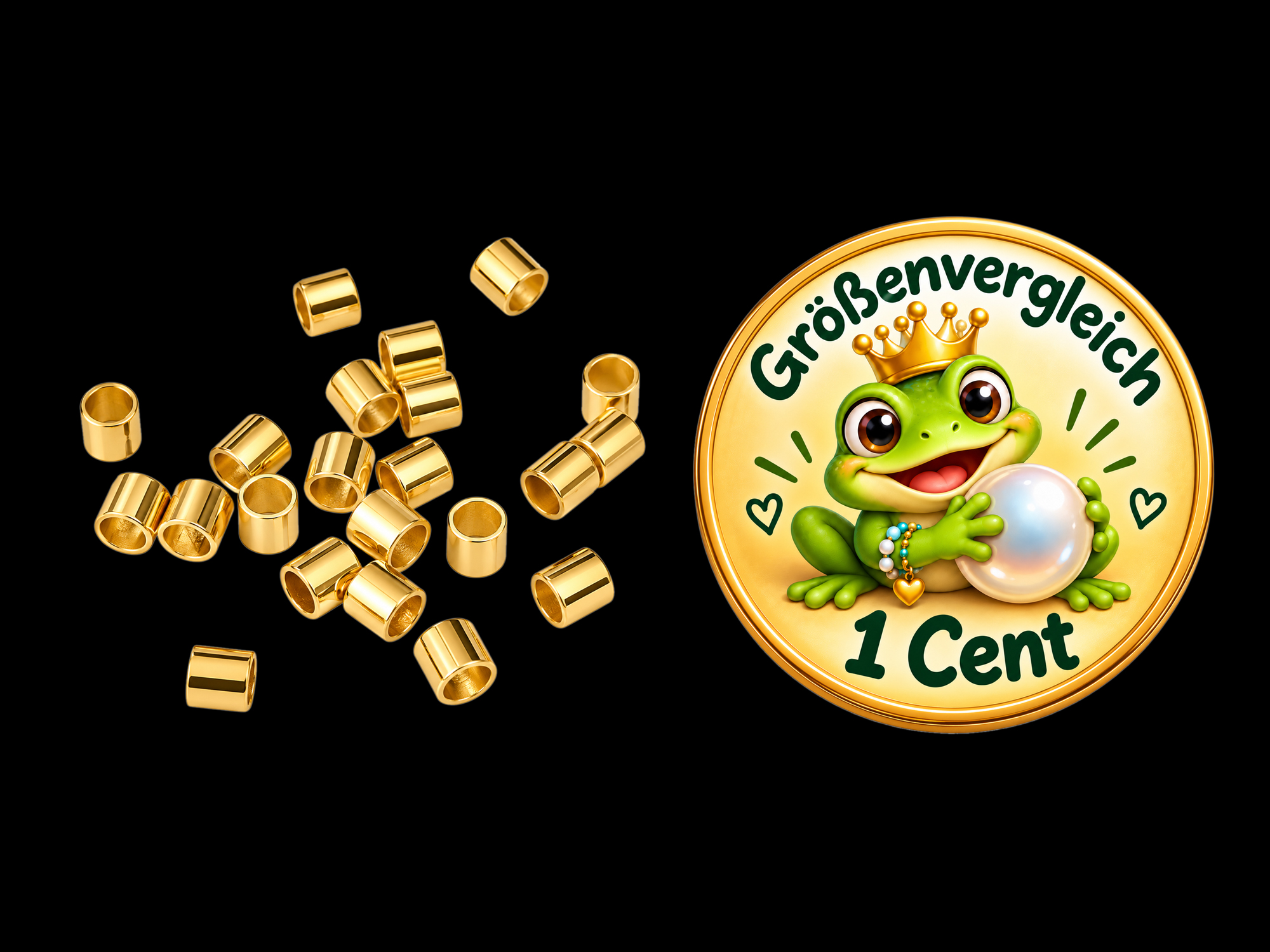 goldene Quetschröhrchen 2x2mm - Größenvergleich