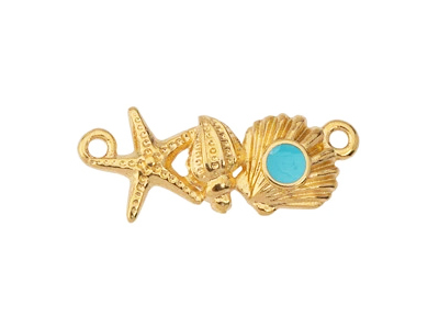 goldener Connector mit Muscheln und Seestern und zwei Ösen z