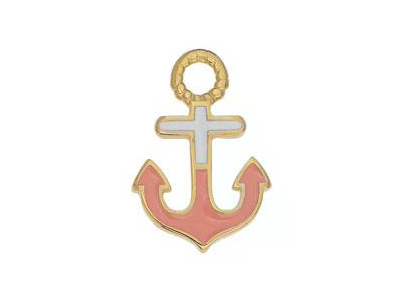 goldener Schmuckanhänger, Charm - Anker lachsrosa, weiß