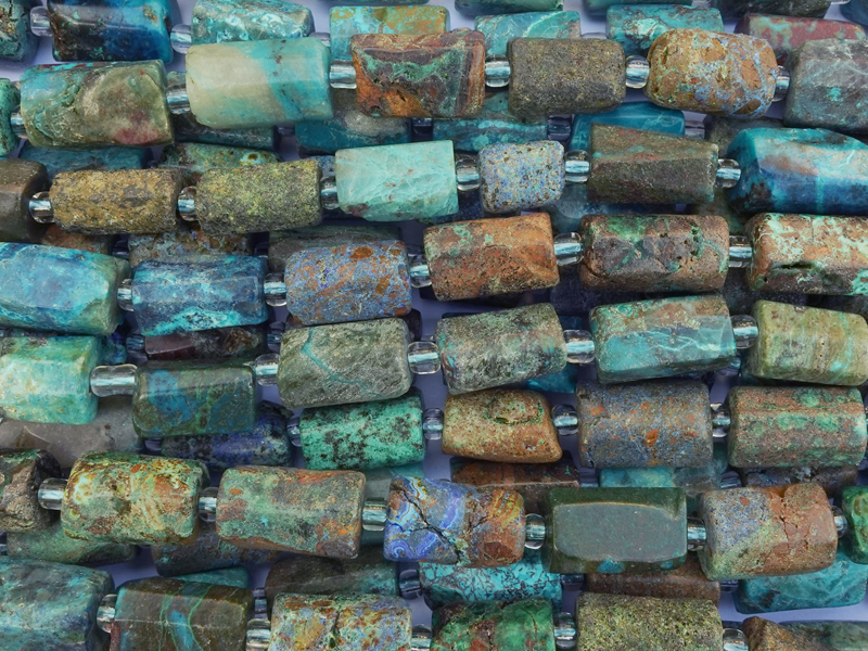walzenförmige Chrysokoll Steinperlen ca. 7x12mm für Männersc