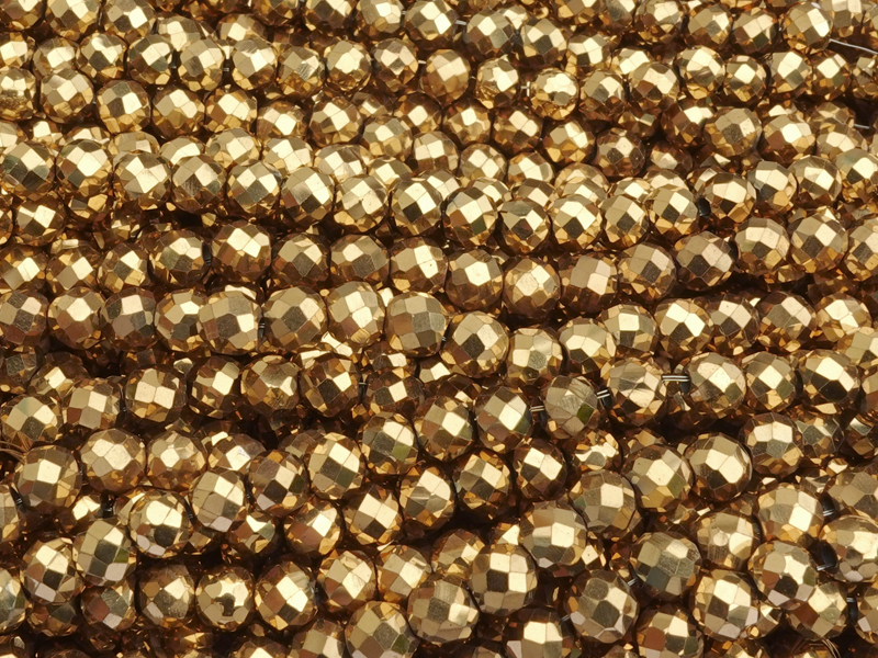 faceted 4mm hematite gemstone beads, genuine gold plated, fo