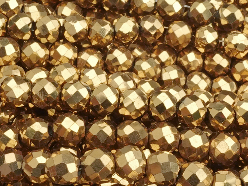faceted 4mm hematite gemstone beads, genuine gold plated - c