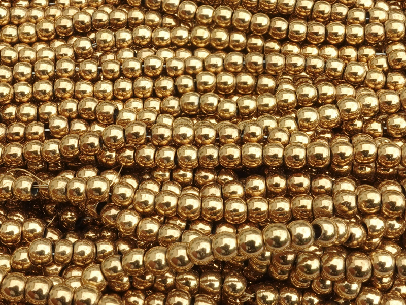 round 3.2mm hematite gemstone beads, genuine gold plated, fo