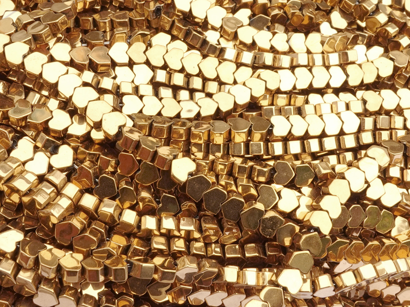 Heart-shaped hematite gemstone beads 3mm, genuine gold plate