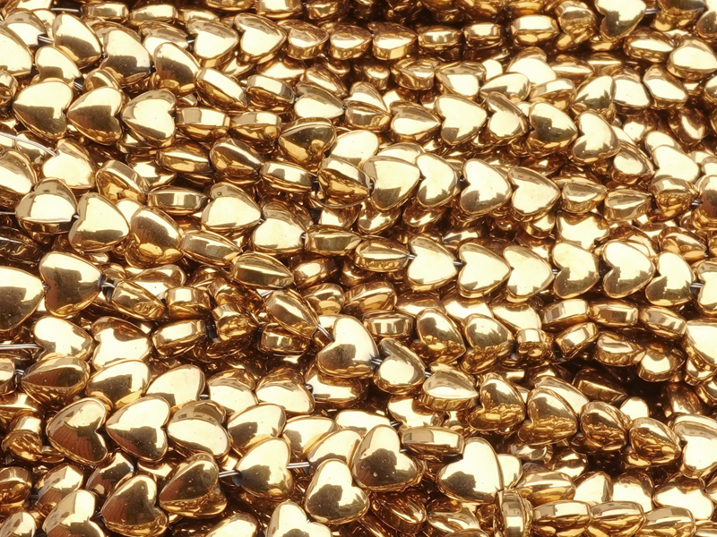 heart-shaped hematite gemstone beads 4mm, genuine gold plate
