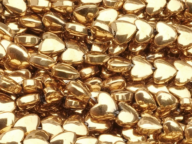 heart-shaped hematite gemstone beads 4mm, genuine gold plate