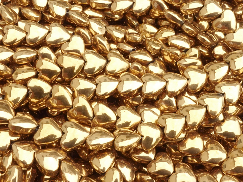 heart-shaped hematite gemstone beads 6mm, genuine gold plate