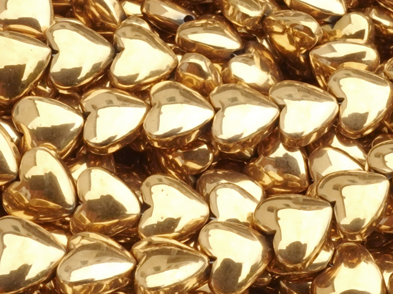 heart-shaped hematite gemstone beads 6mm, genuine gold plate