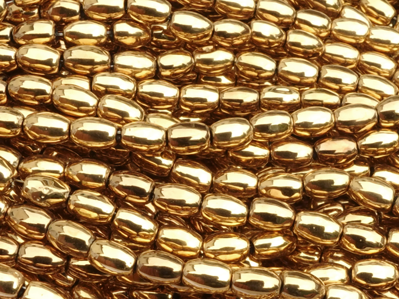olive-shaped hematite gemstone beads 3x5mm, genuine gold pla