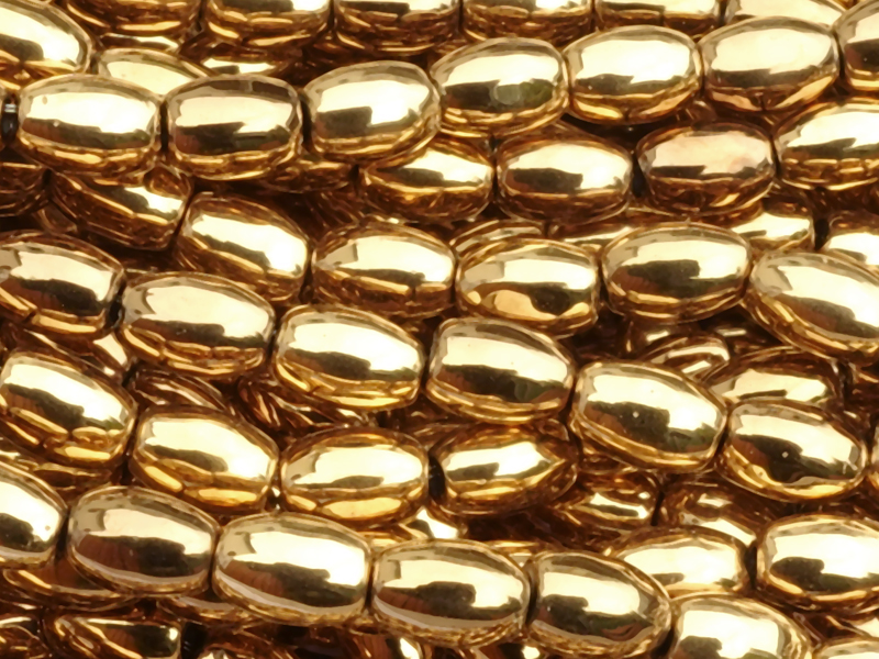 olive-shaped hematite gemstone beads 3x5mm, genuine gold pla