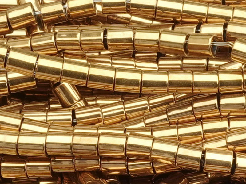 cylinder-shaped hematite gemstone beads 2mm, genuine gold pl