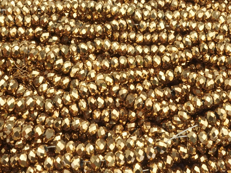 faceted 3x2mm hematite gemstone beads, genuine gold plated