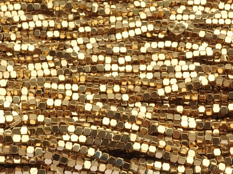 cube-shaped hematite gemstone beads 1.4mm, genuine gold plat