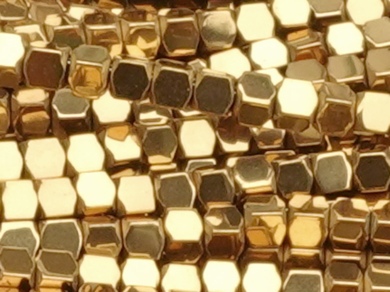 cube-shaped hematite gemstone beads 1.4mm, genuine gold plat