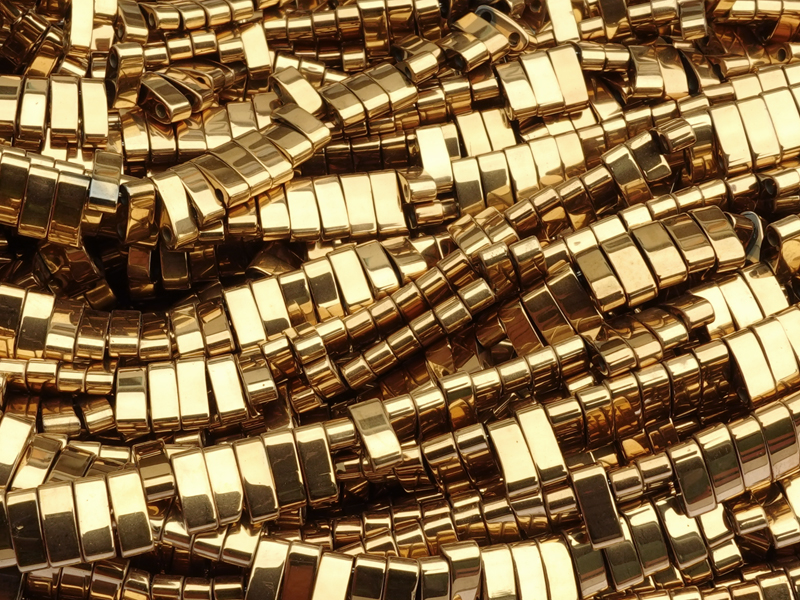 golden Half Tila two-hole hematite gemstone beads for jewelr