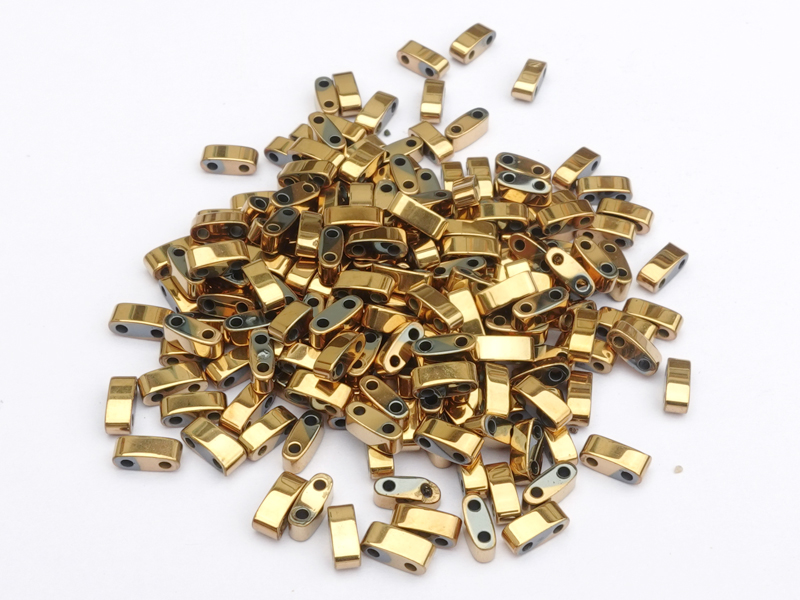 golden Half Tila two-hole hematite gemstone beads for DIY je