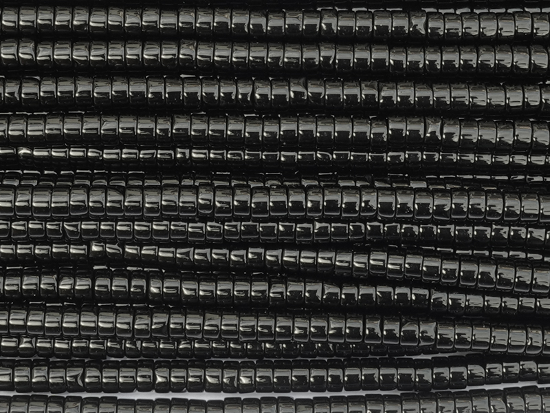 schwarze scheibenförmige Heishi Perlen 4x2mm aus Obsidian zu