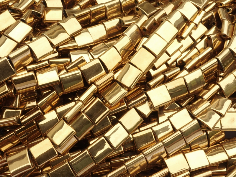 golden Tila beads 5x5mm, two-hole hematite gemstone beads fo