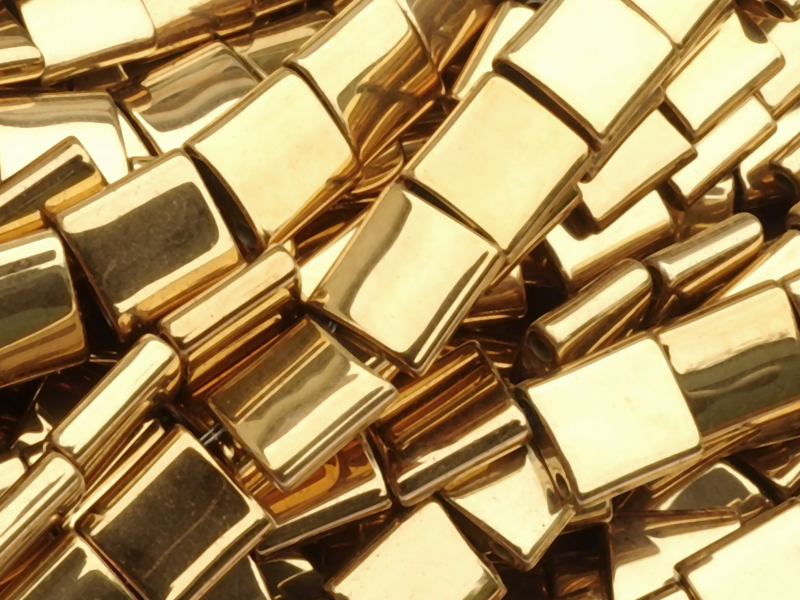 golden Tila beads 5x5mm, two-hole hematite gemstone beads -