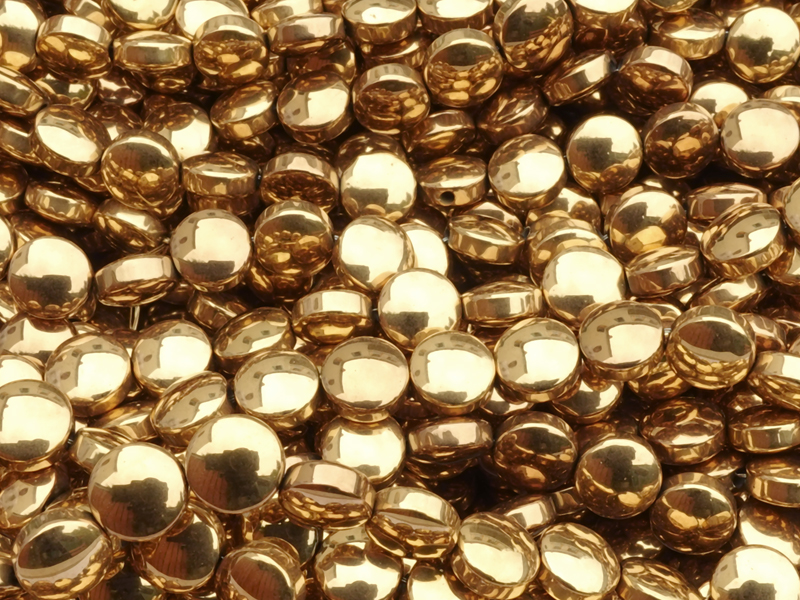 golden, lentil-shaped hematite gemstone beads for jewelry ma