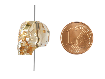 Swarovski Skull Bead 13mm Crystal Golden Shadow mit Größenvergleich