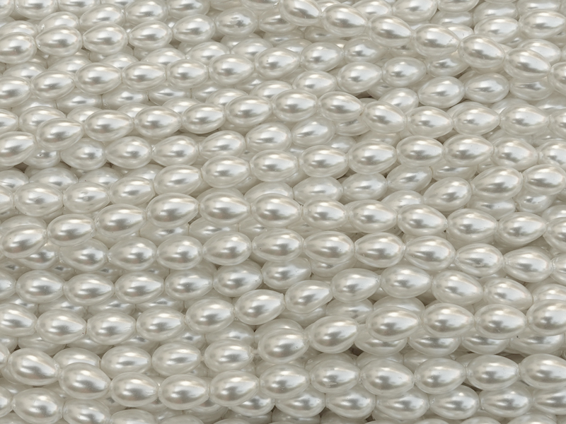 weiße, olivenförmige Glaswachsperlen, Glasperlen 4x6mm