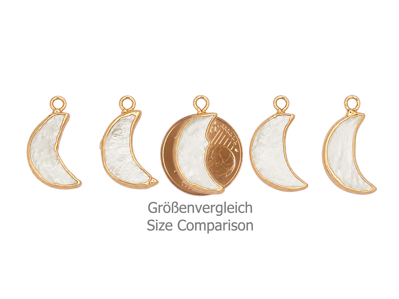 echter Perlenanhänger in Mondform mit goldener Einfassung -