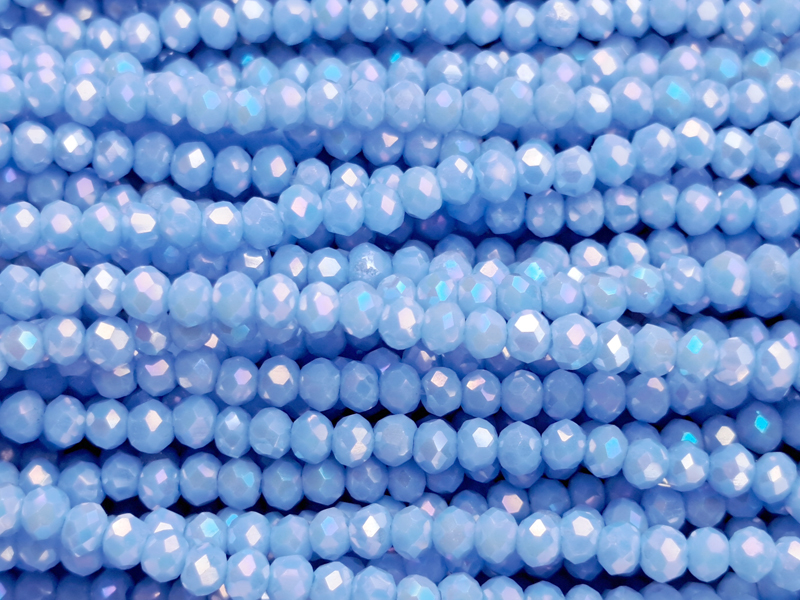 facettierte Glasschliffperlen Rondellen 2x3mm, Farbe: Hellbl